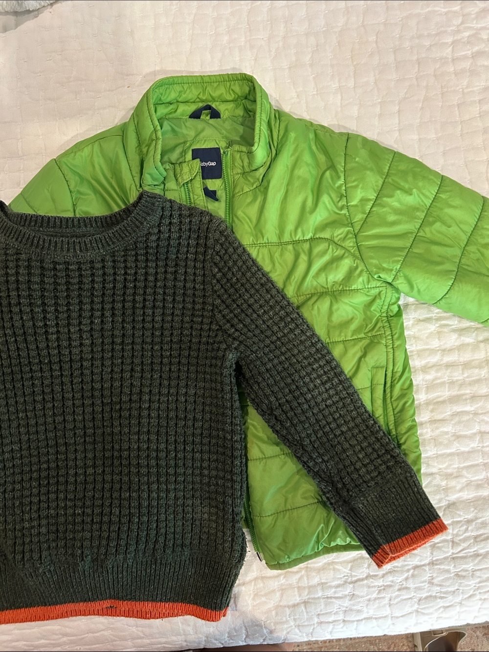 GAP Bright Green Kids Puffer Jacket and Sweater - Boys 2T